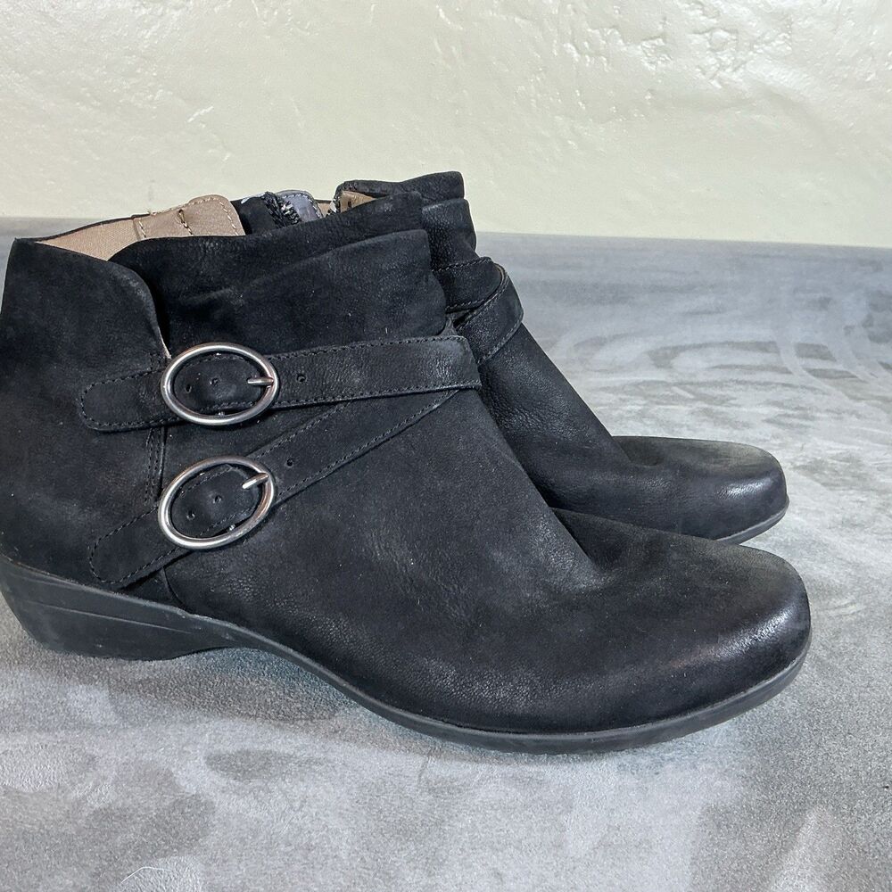 Dansko 39 Booties Zipper Black Nubuck Ankle Boots 9 M Double Buckle